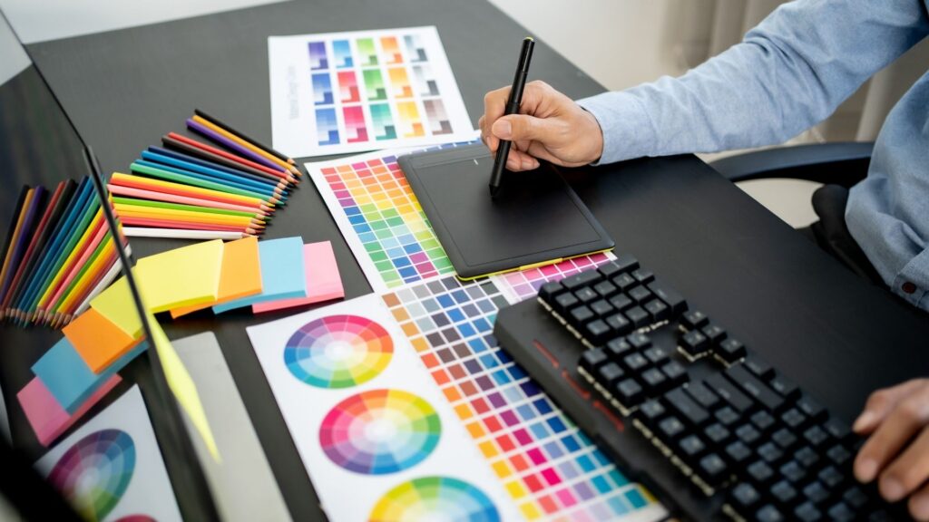 graphic designer working on company rebranding